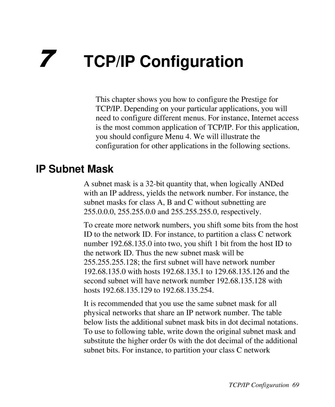 ZyXEL Communications 2864I user manual TCP/IP Configuration, IP Subnet Mask 
