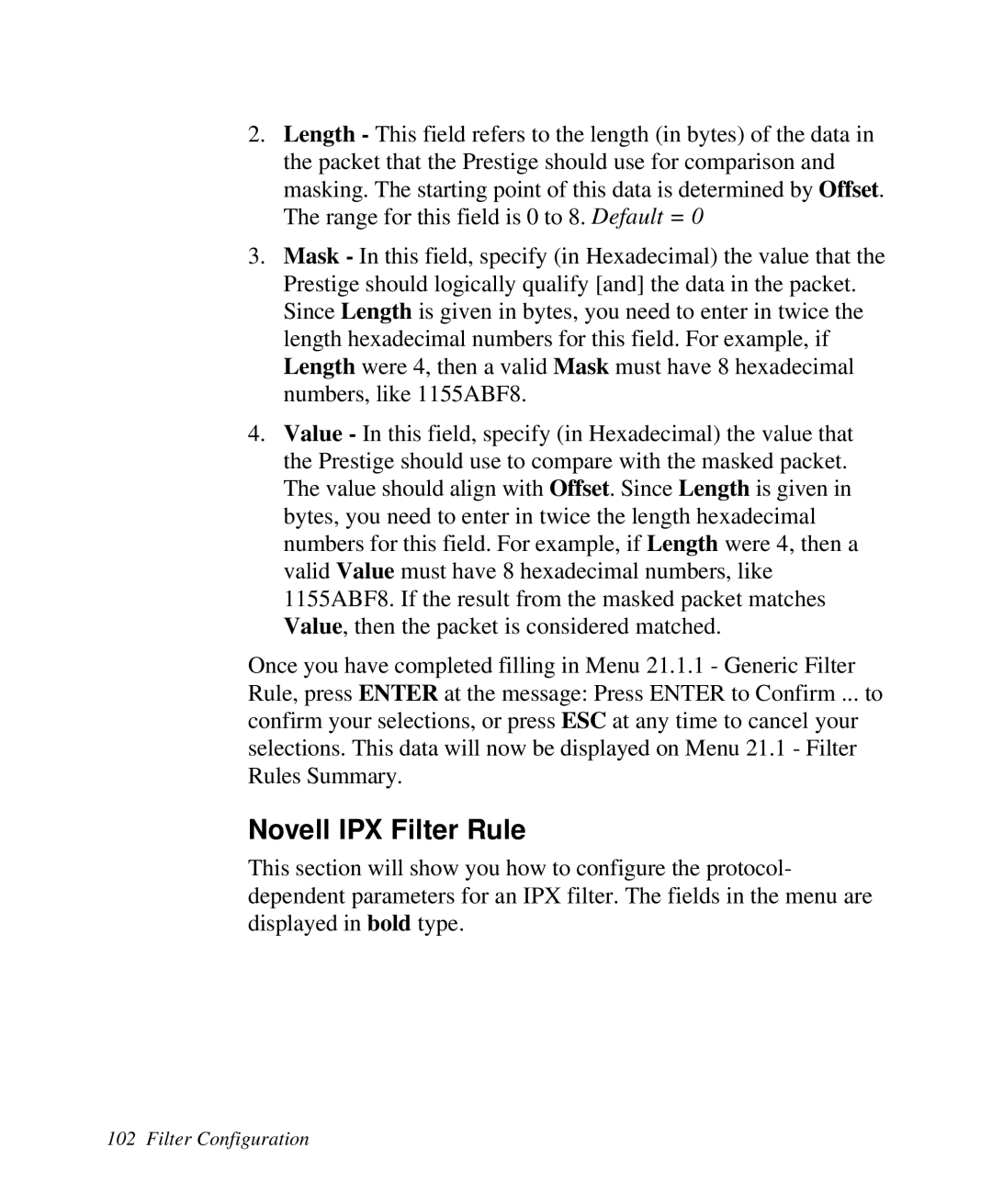 ZyXEL Communications 2864I user manual Novell IPX Filter Rule 