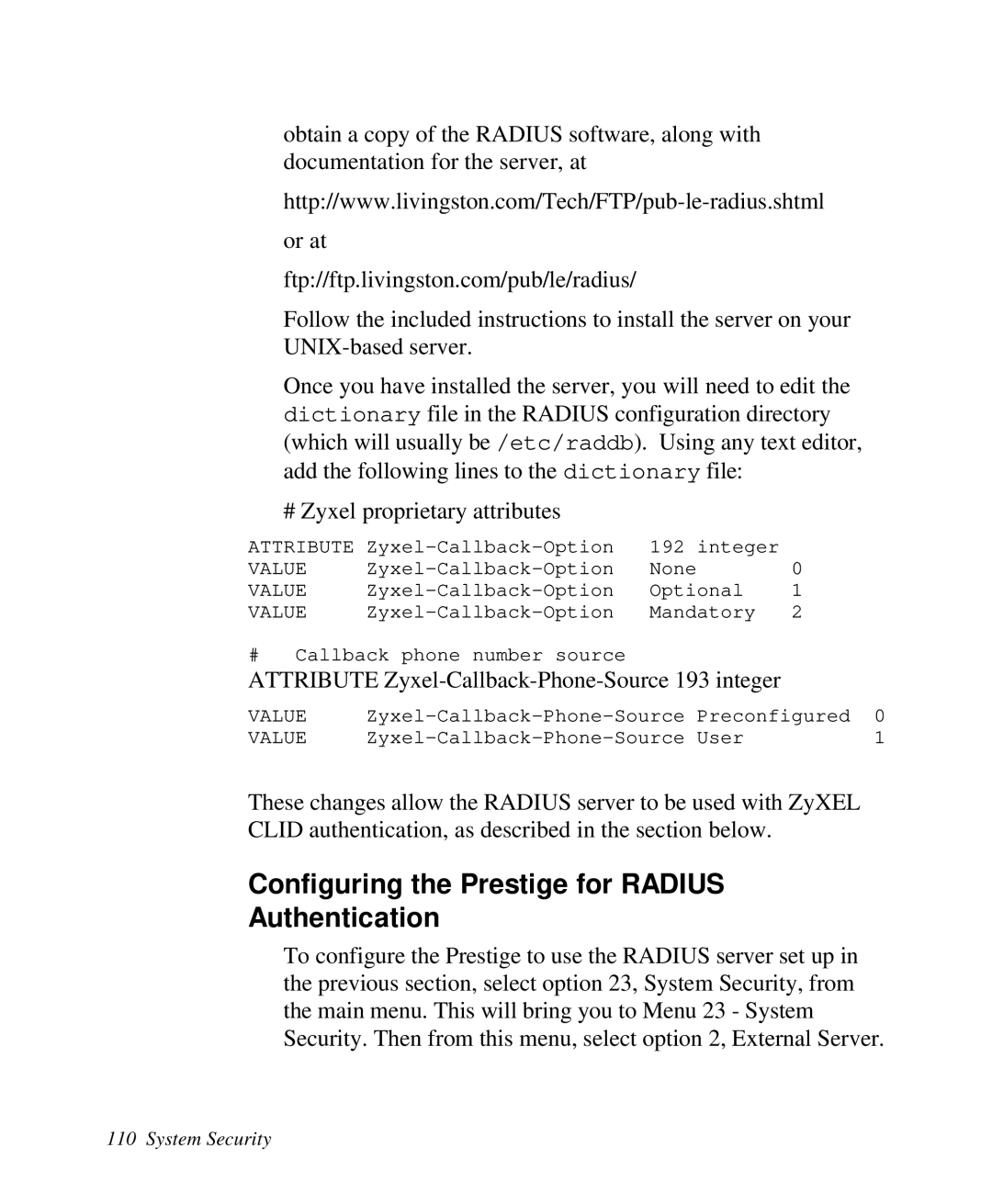 ZyXEL Communications 2864I user manual Configuring the Prestige for Radius Authentication 