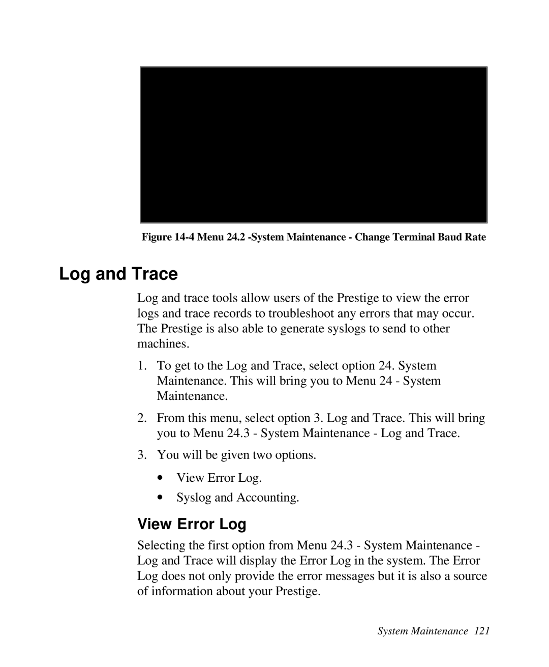 ZyXEL Communications 2864I user manual Log and Trace, View Error Log 