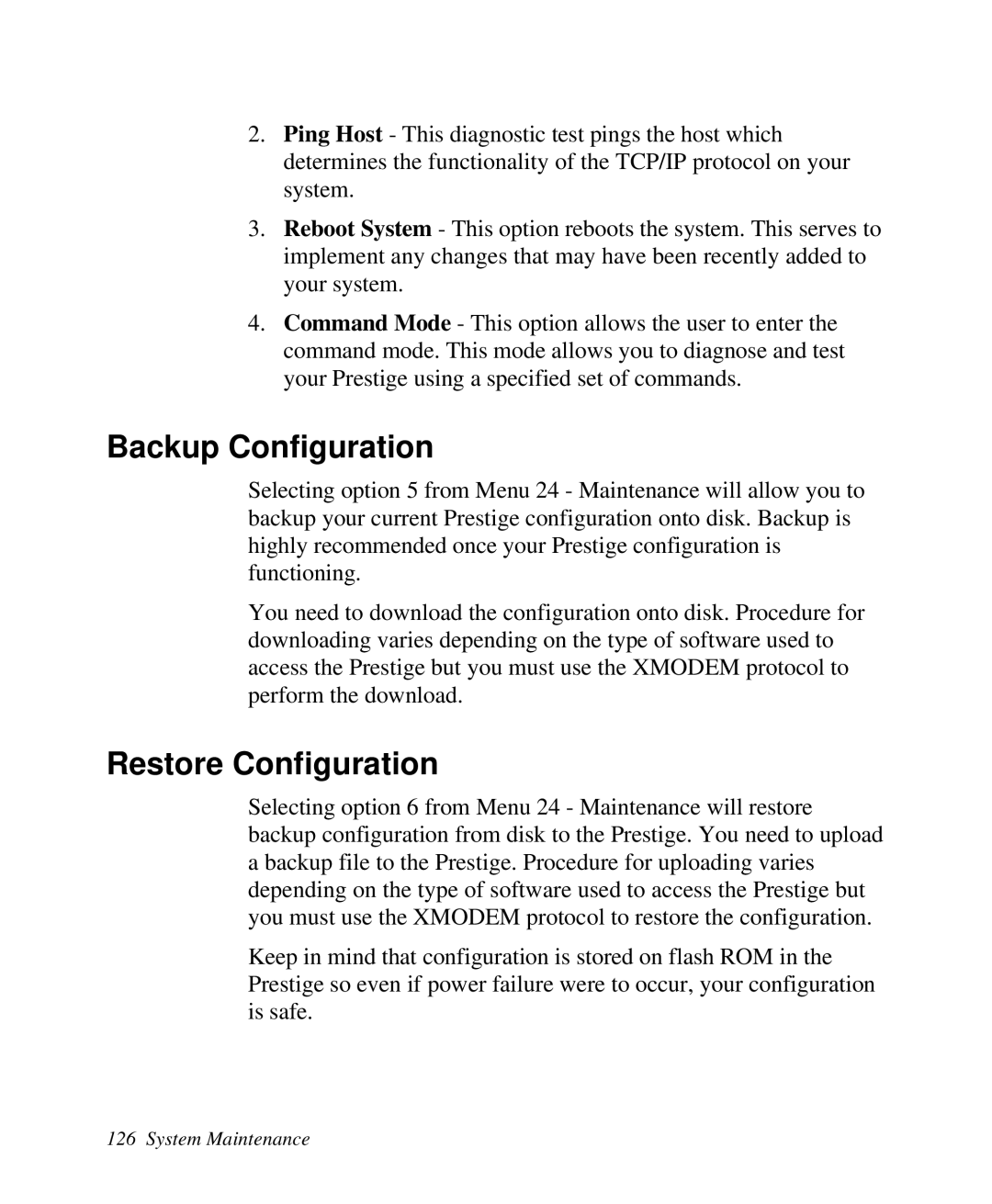 ZyXEL Communications 2864I user manual Backup Configuration, Restore Configuration 