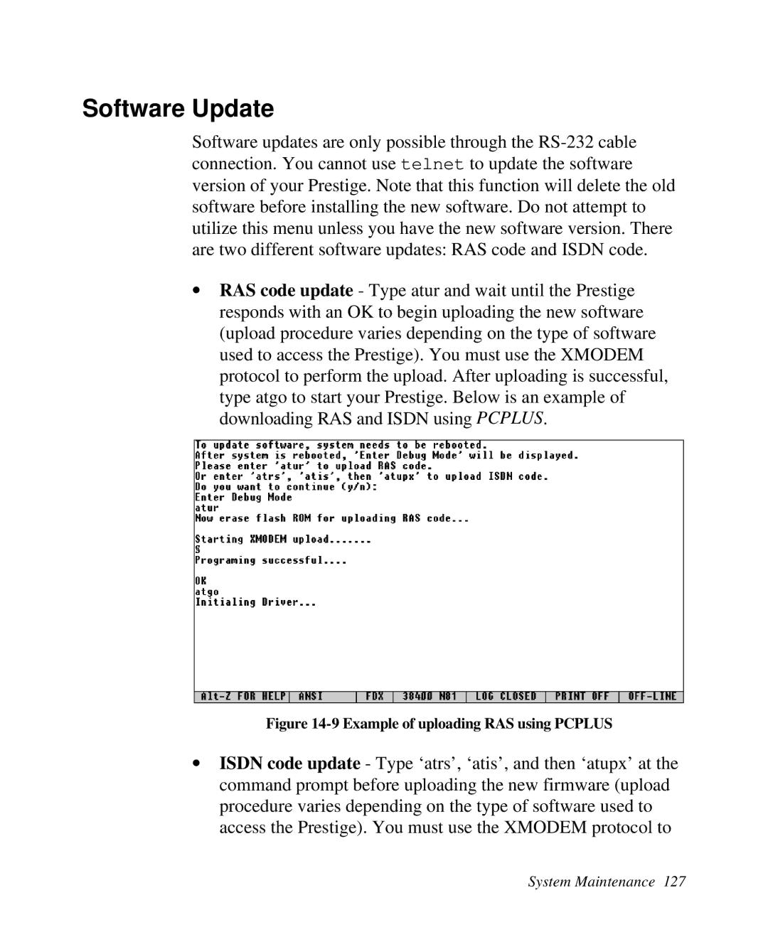 ZyXEL Communications 2864I user manual Software Update, Example of uploading RAS using Pcplus 