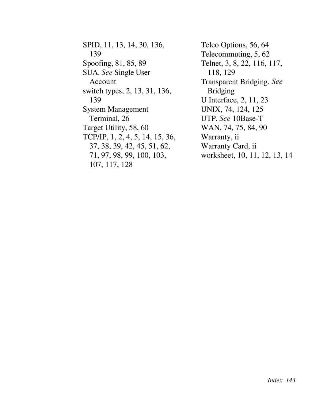 ZyXEL Communications 2864I user manual Index 