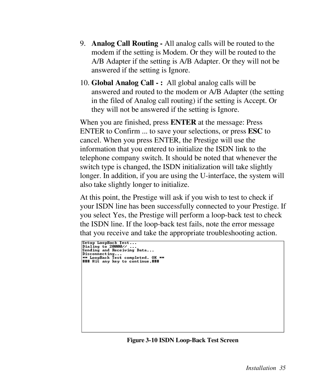 ZyXEL Communications 2864I user manual Isdn Loop-Back Test Screen 