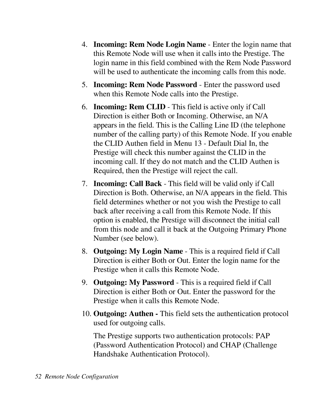 ZyXEL Communications 2864I user manual Remote Node Configuration 