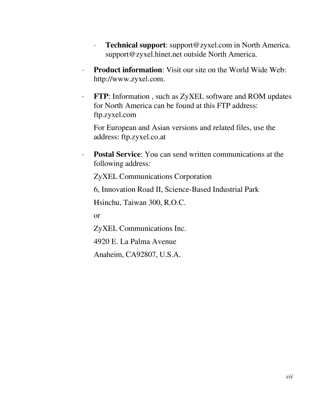 ZyXEL Communications 2864I user manual Vii 