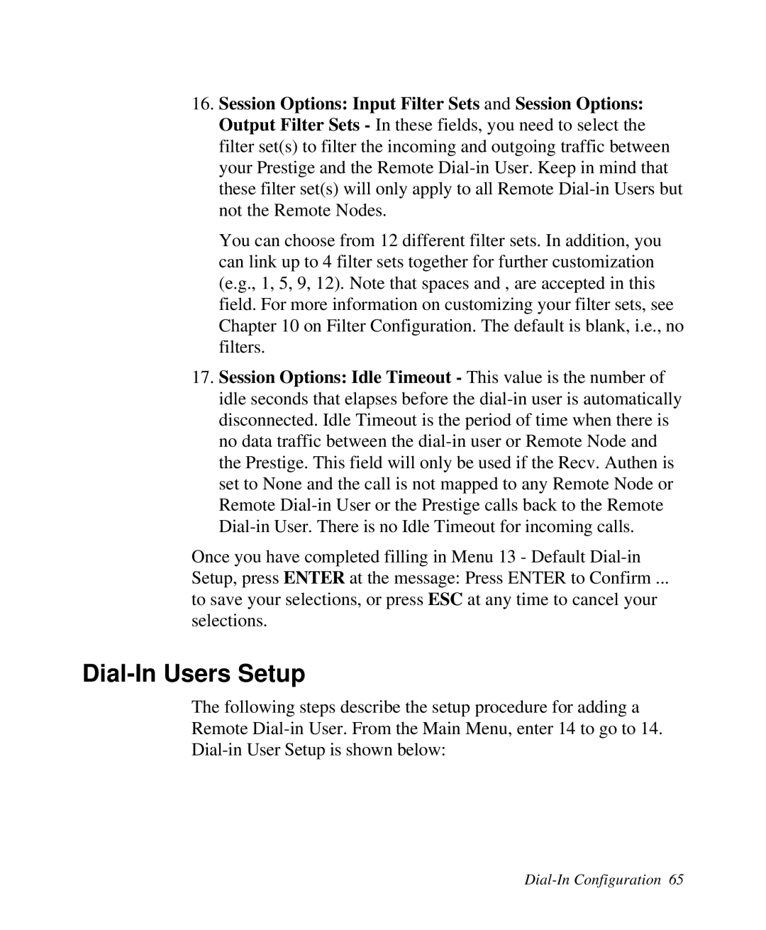 ZyXEL Communications 2864I user manual Dial-In Users Setup 