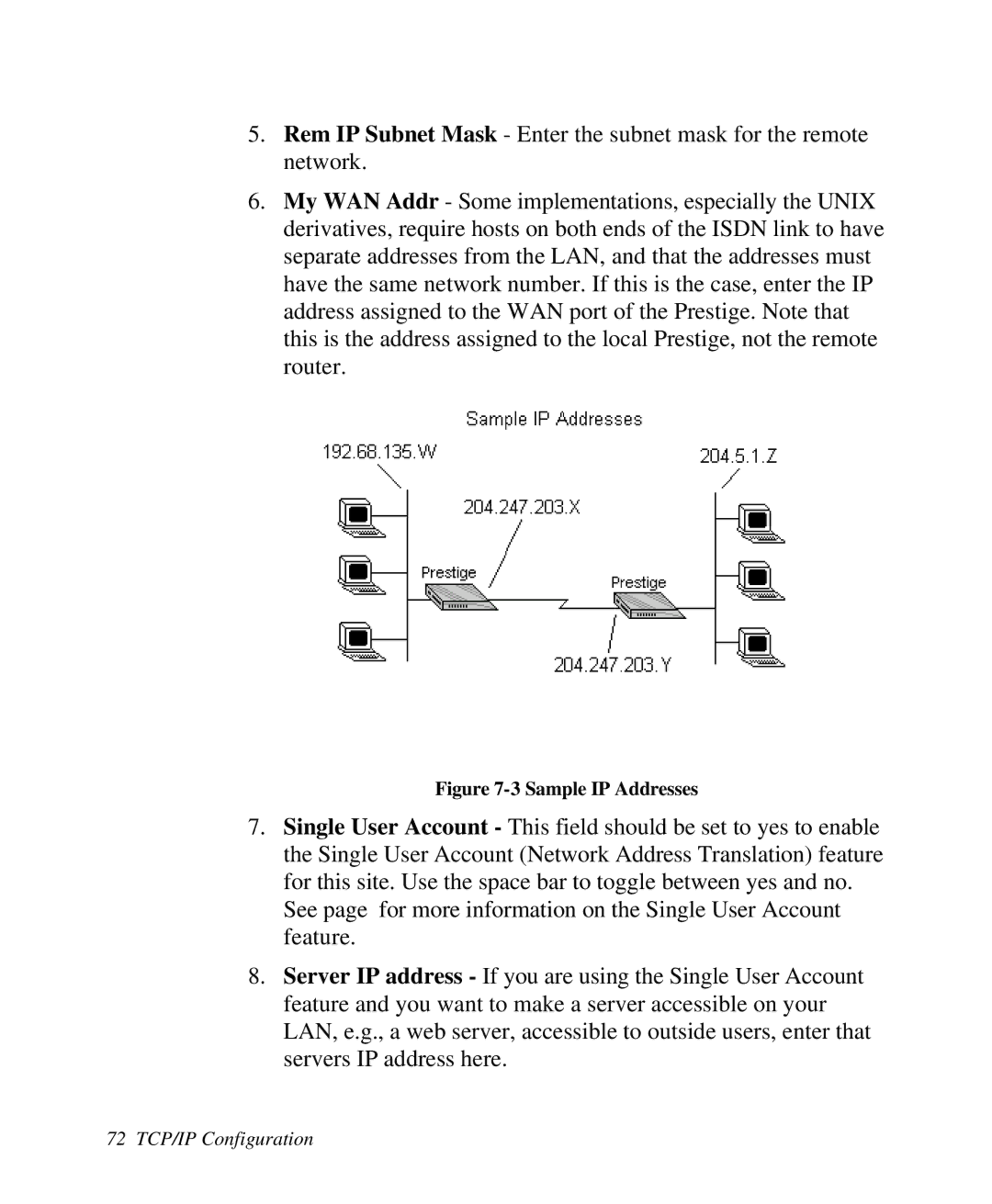 ZyXEL Communications 2864I user manual Sample IP Addresses 