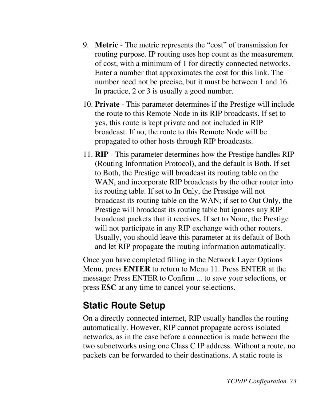 ZyXEL Communications 2864I user manual Static Route Setup 