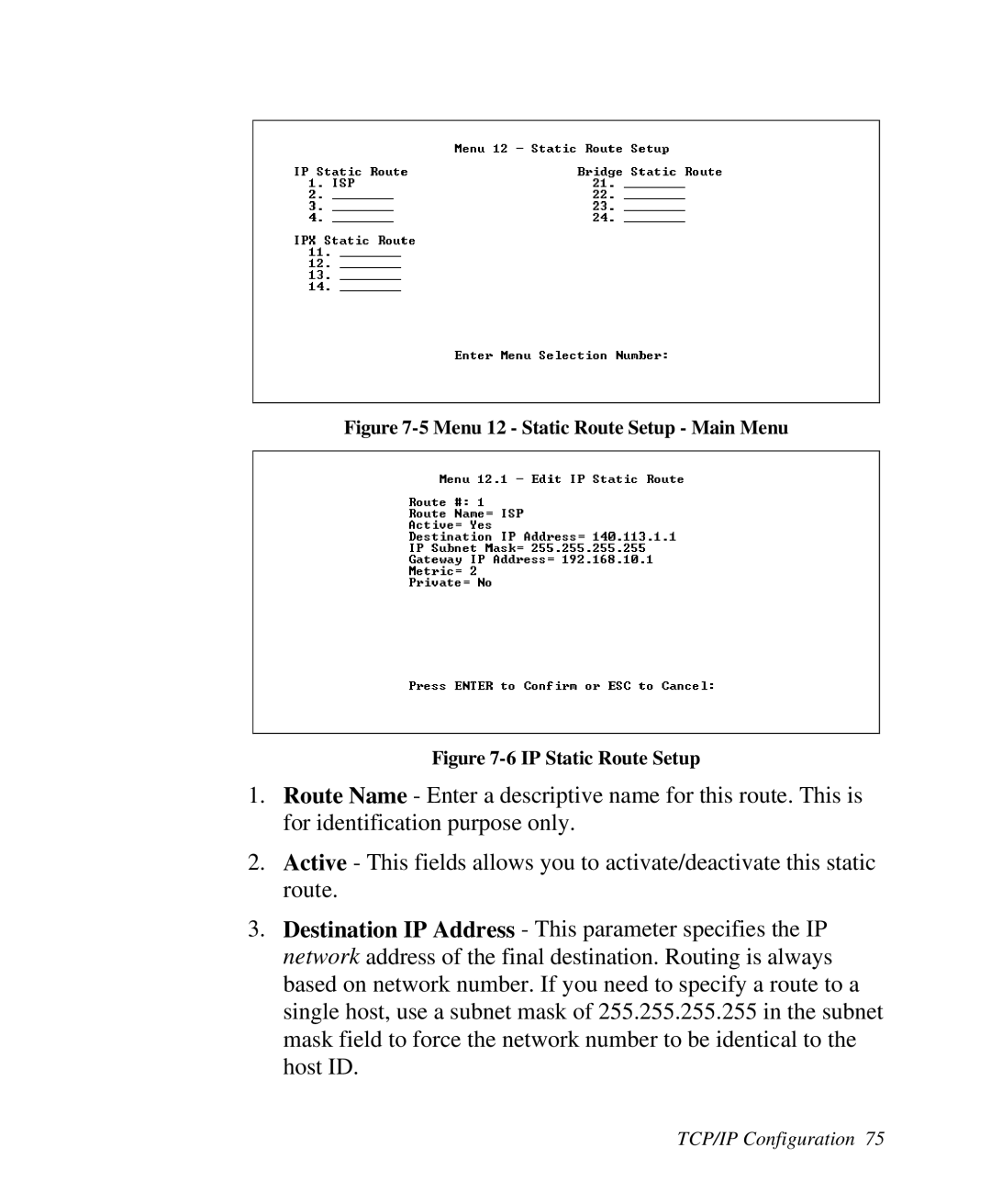 ZyXEL Communications 2864I user manual Menu 12 Static Route Setup Main Menu 