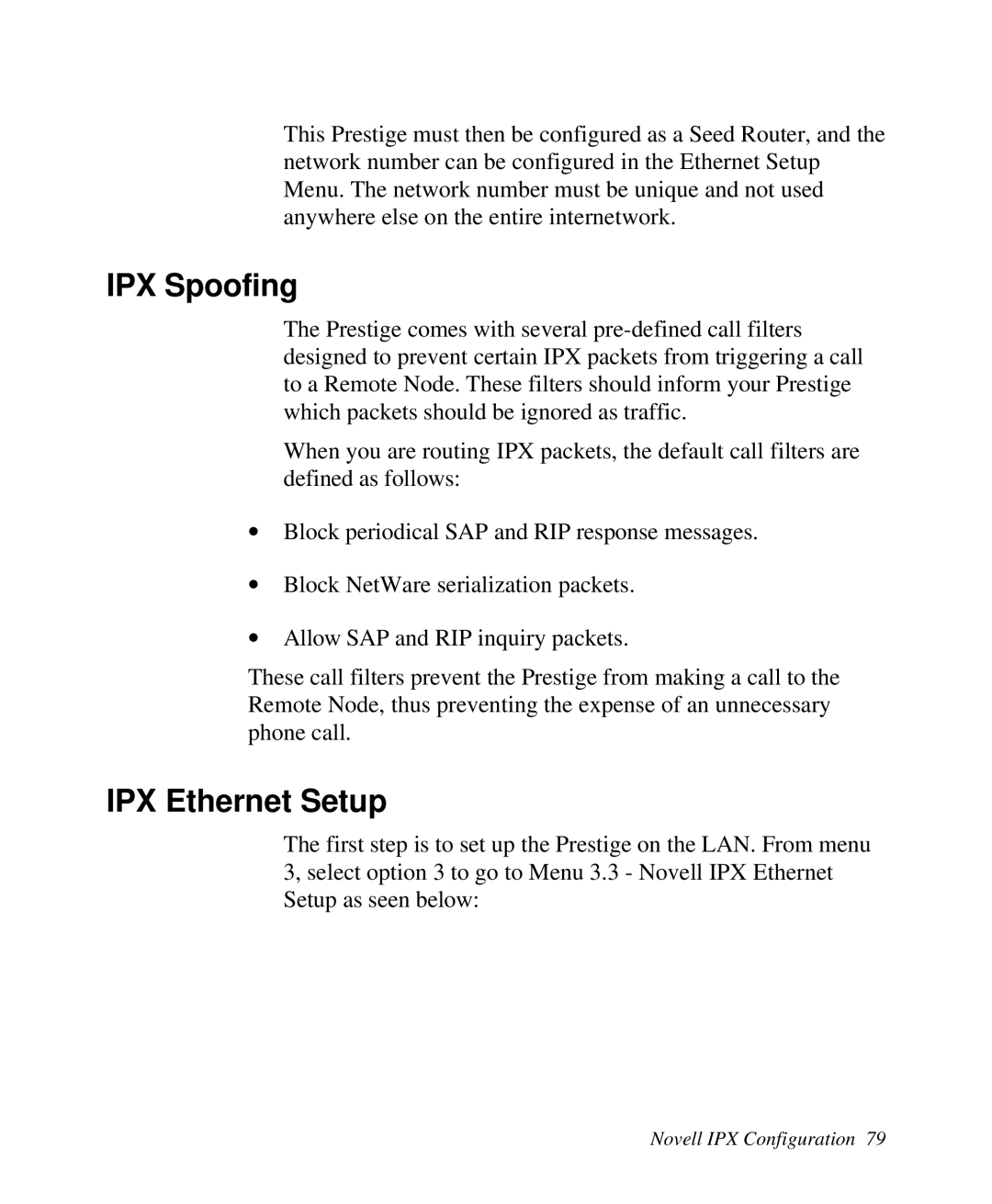 ZyXEL Communications 2864I user manual IPX Spoofing, IPX Ethernet Setup 