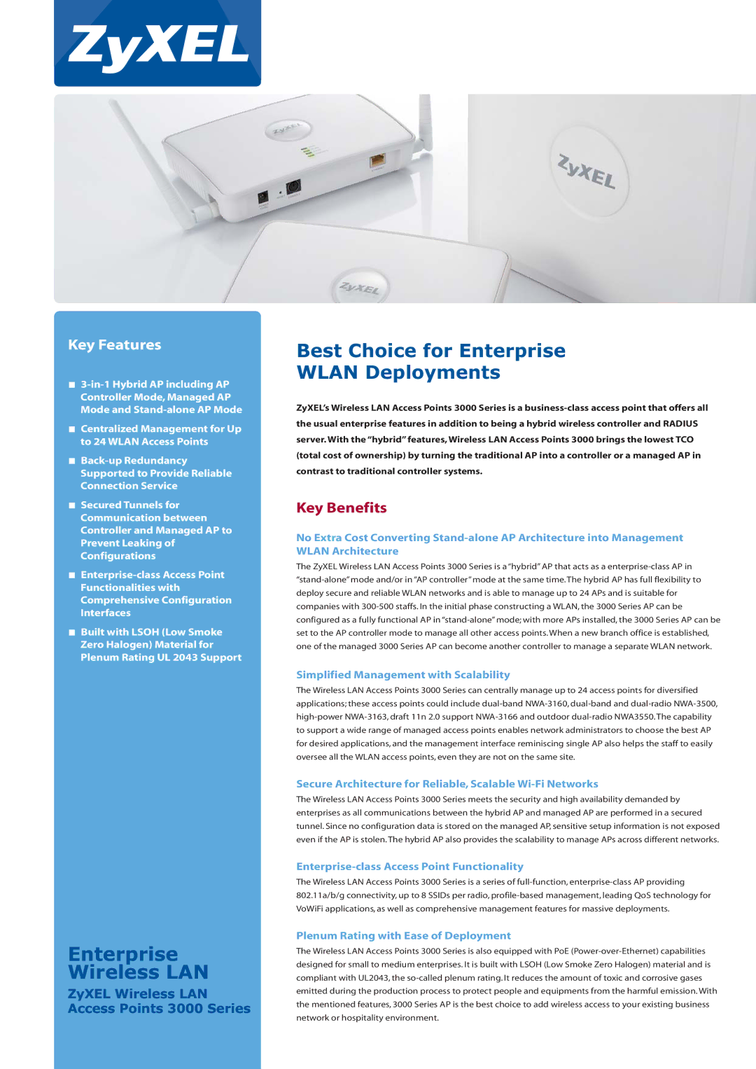 ZyXEL Communications 3000 Series manual Key Benefits, Simplified Management with Scalability 