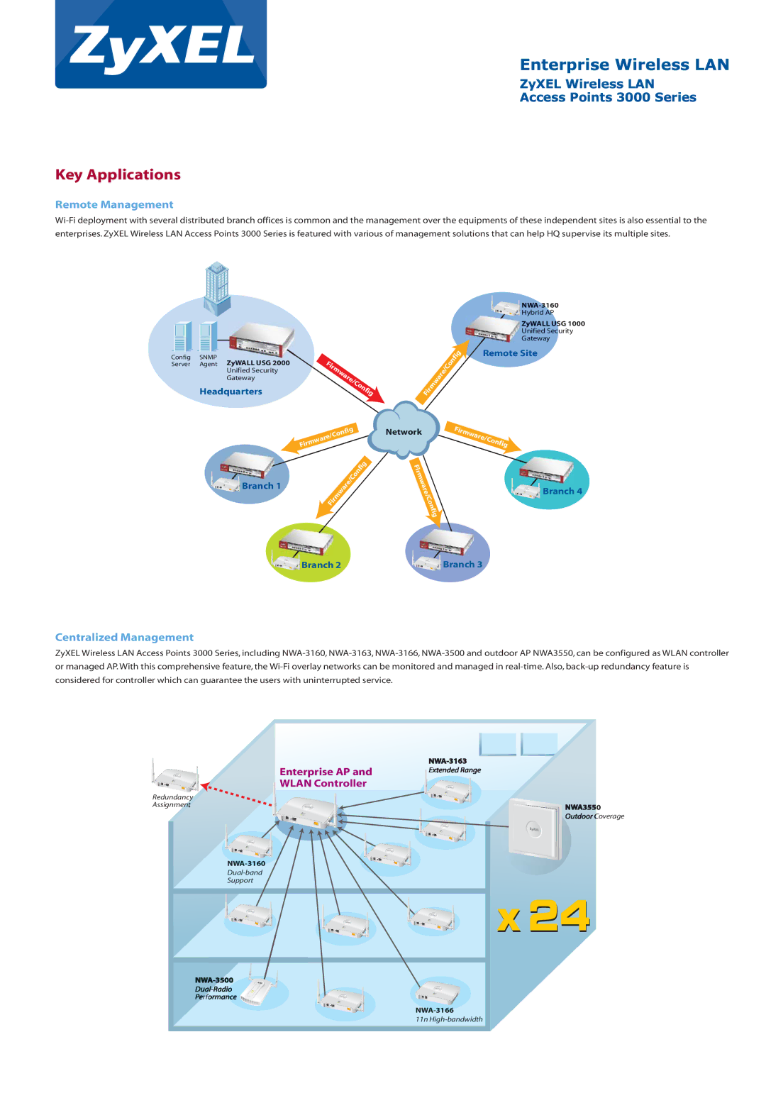 ZyXEL Communications 3000 Series manual Key Applications, Remote Management, Centralized Management 