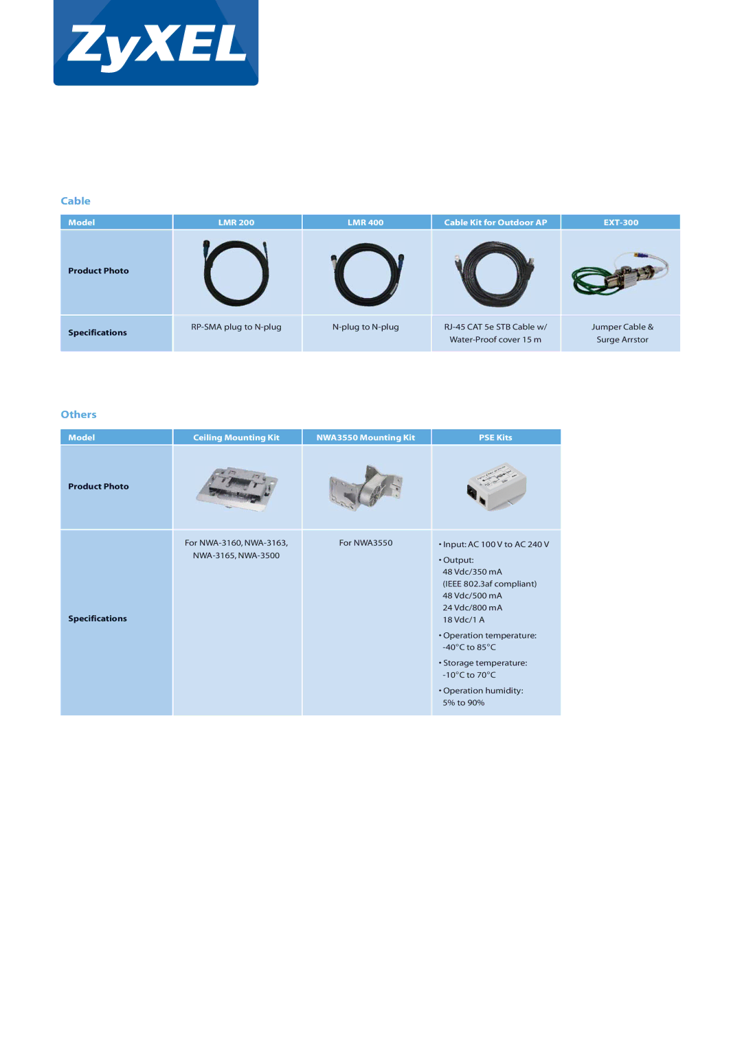 ZyXEL Communications 3000 Series manual Others, Model LMR Cable Kit for Outdoor AP EXT-300 