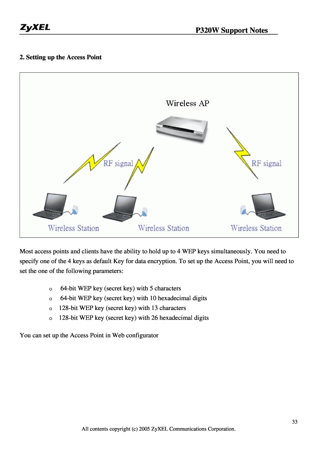 ZyXEL Communications manual Setting up the Access Point, P320W Support Notes 