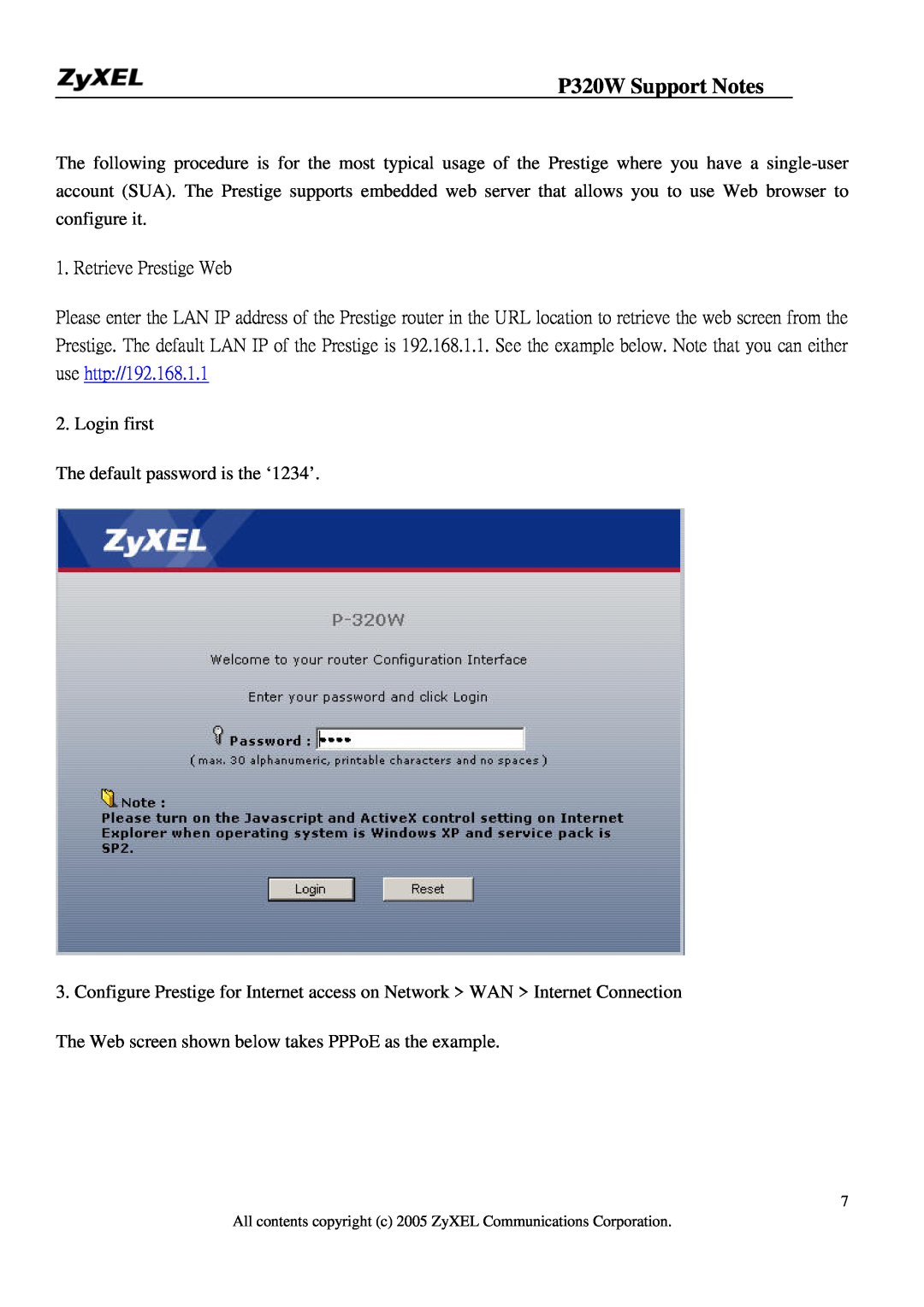 ZyXEL Communications manual P320W Support Notes, Retrieve Prestige Web 
