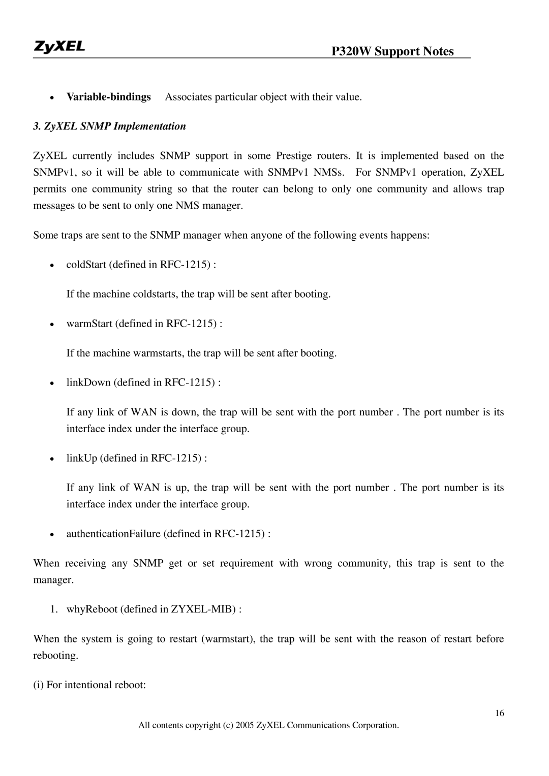 ZyXEL Communications 320W manual ZyXEL Snmp Implementation 