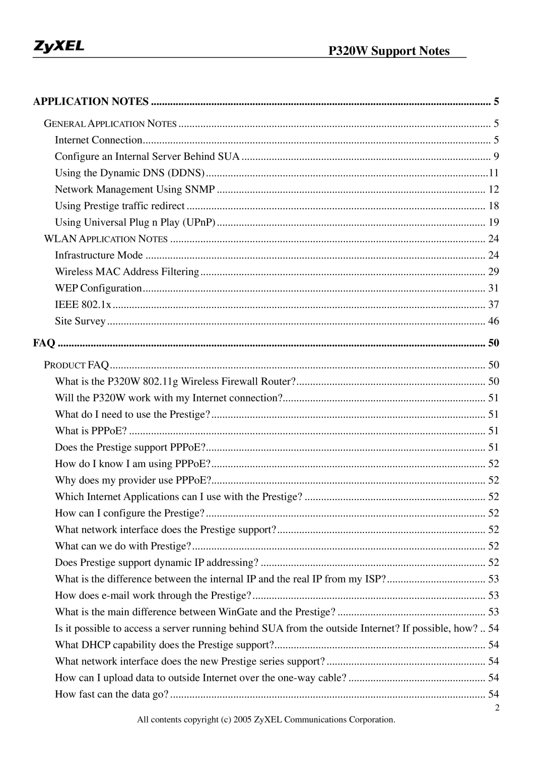 ZyXEL Communications manual P320W Support Notes 