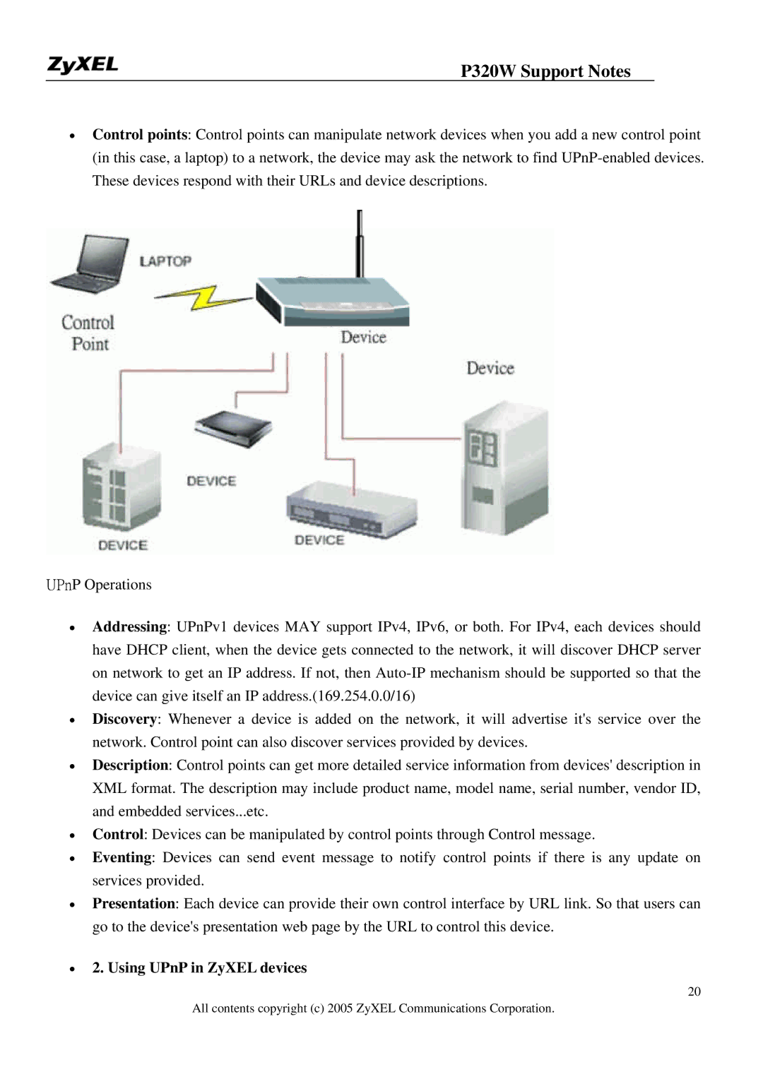 ZyXEL Communications 320W manual Using UPnP in ZyXEL devices 