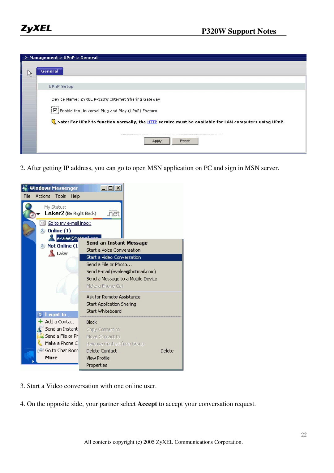 ZyXEL Communications manual P320W Support Notes 