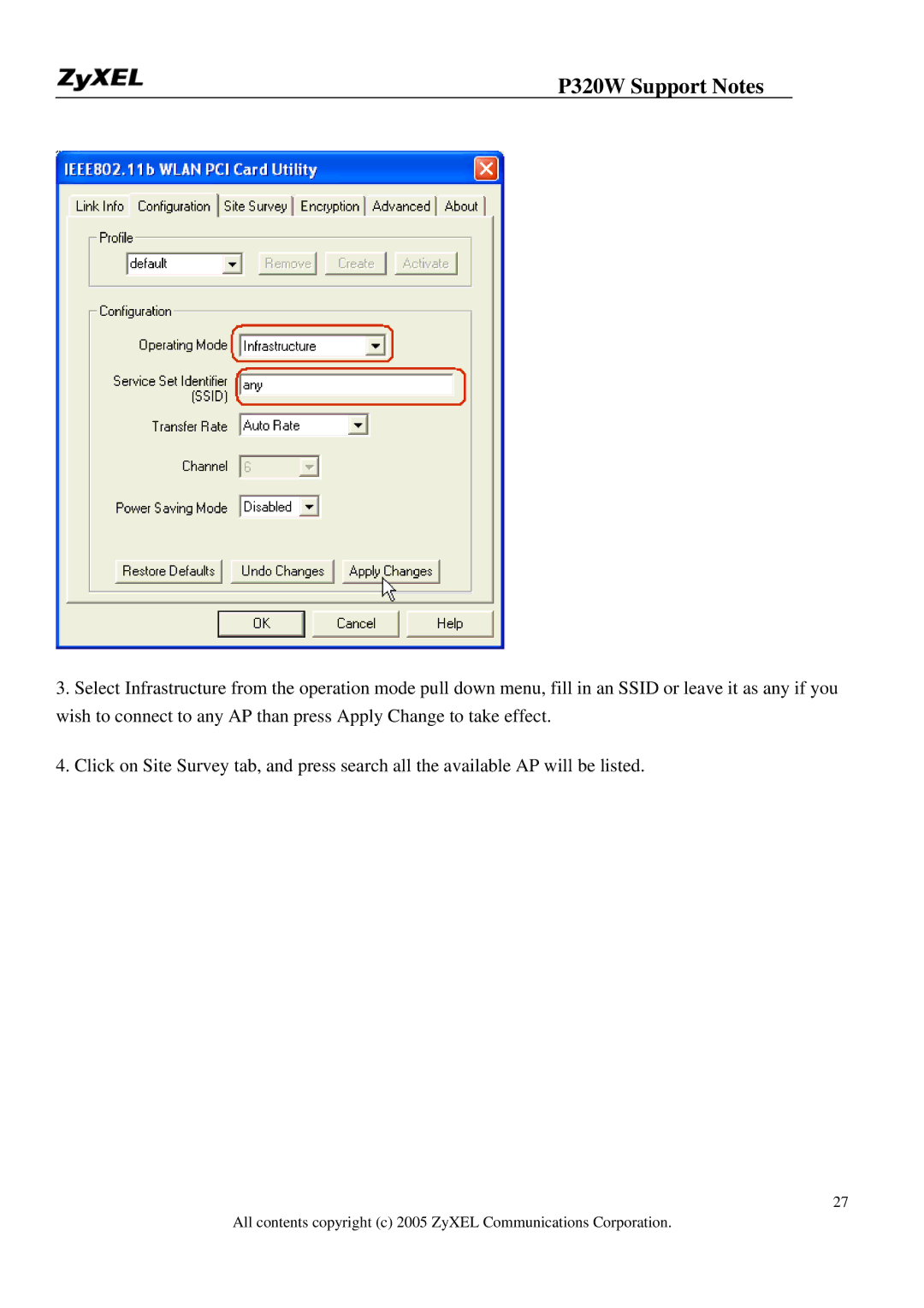 ZyXEL Communications manual P320W Support Notes 