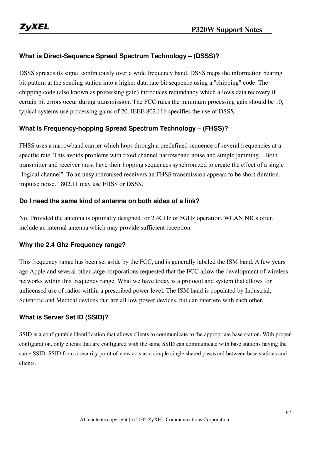 ZyXEL Communications 320W manual What is Direct-Sequence Spread Spectrum Technology DSSS?, Why the 2.4 Ghz Frequency range? 