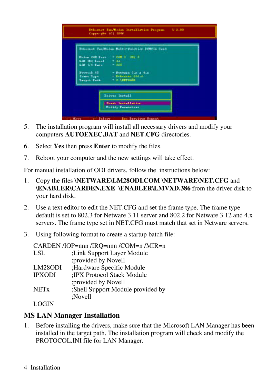 ZyXEL Communications 3356P-LAN user manual MS LAN Manager Installation 