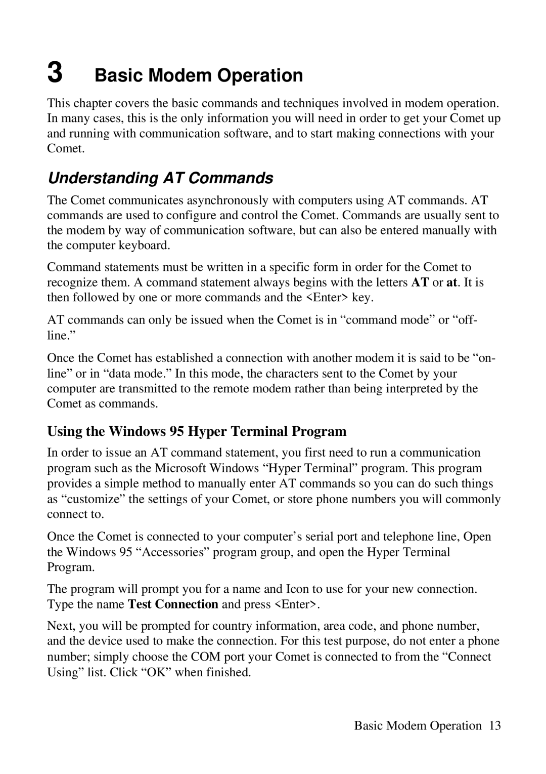 ZyXEL Communications 3356P-LAN user manual Understanding AT Commands, Using the Windows 95 Hyper Terminal Program 