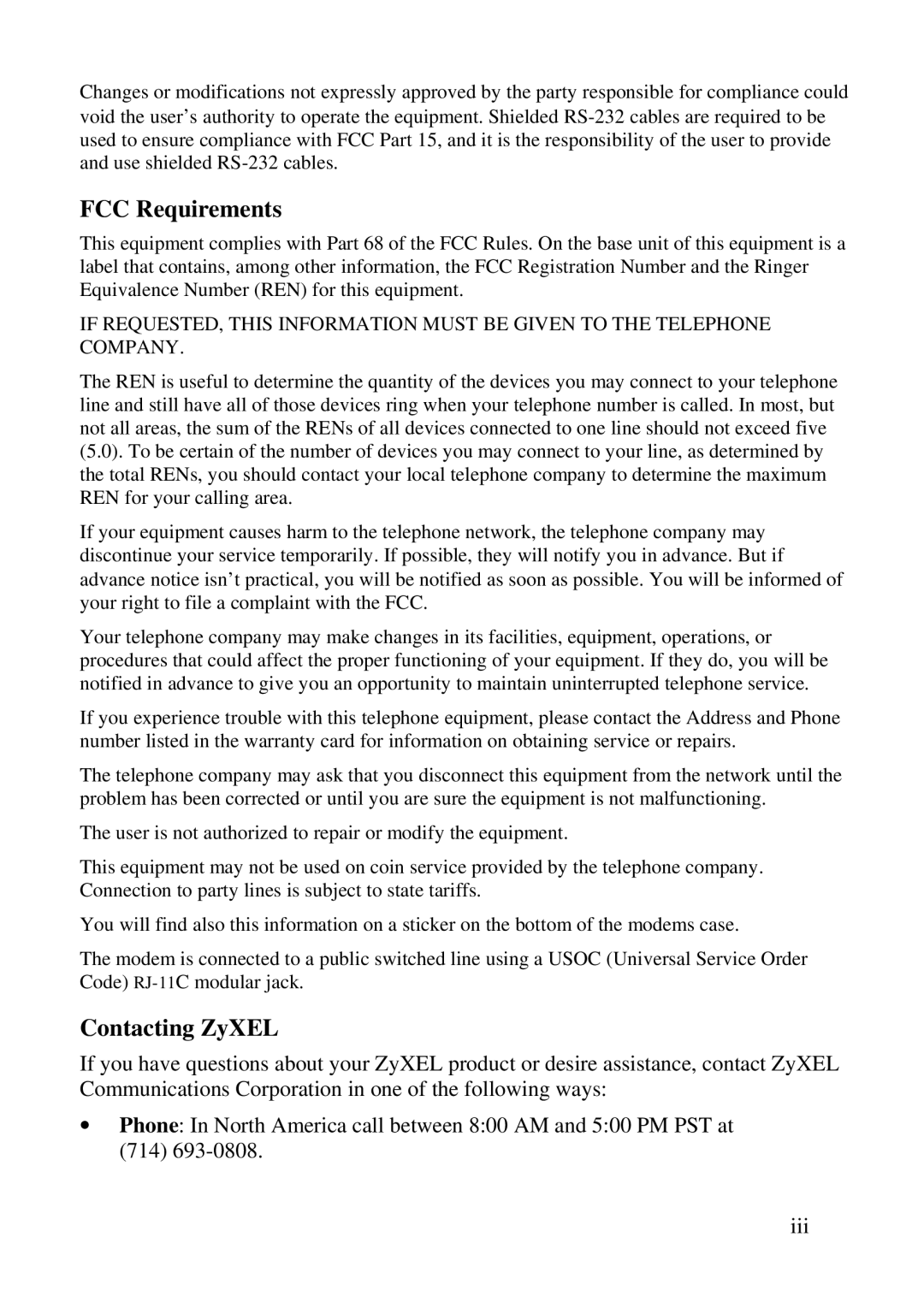 ZyXEL Communications 3356P user manual FCC Requirements, Contacting ZyXEL 