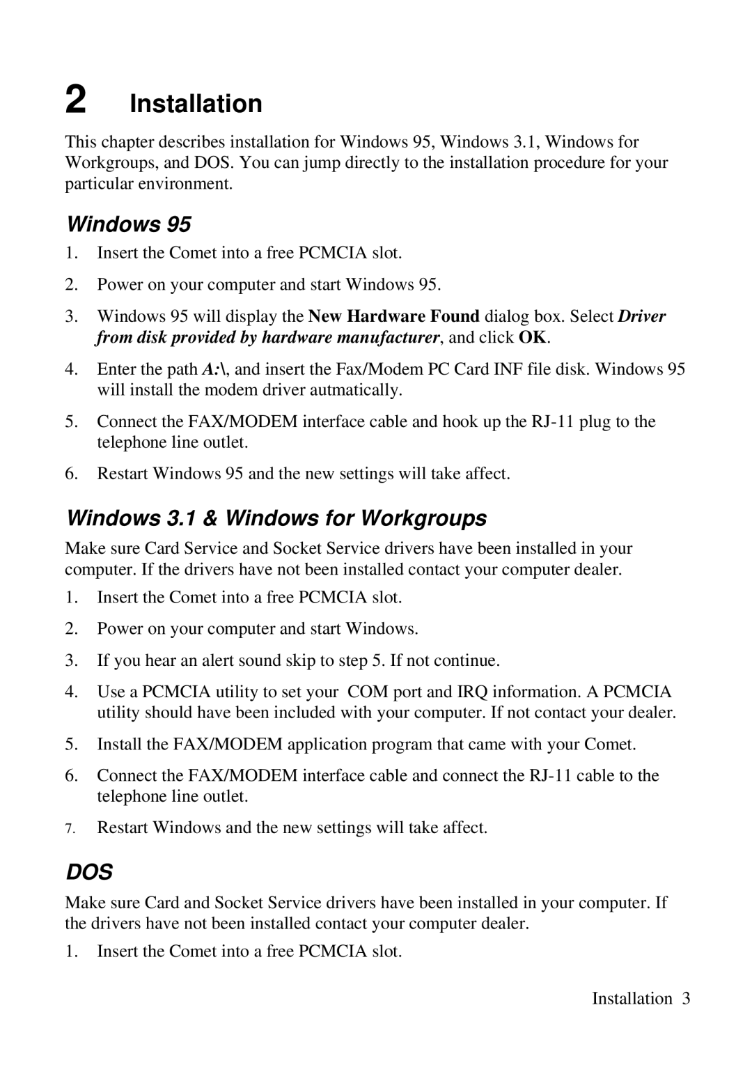 ZyXEL Communications 3356P user manual Installation, Windows 3.1 & Windows for Workgroups 