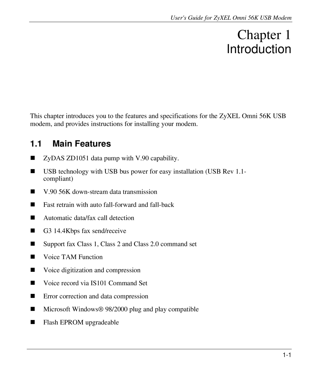 ZyXEL Communications 56K manual Chapter, Main Features 