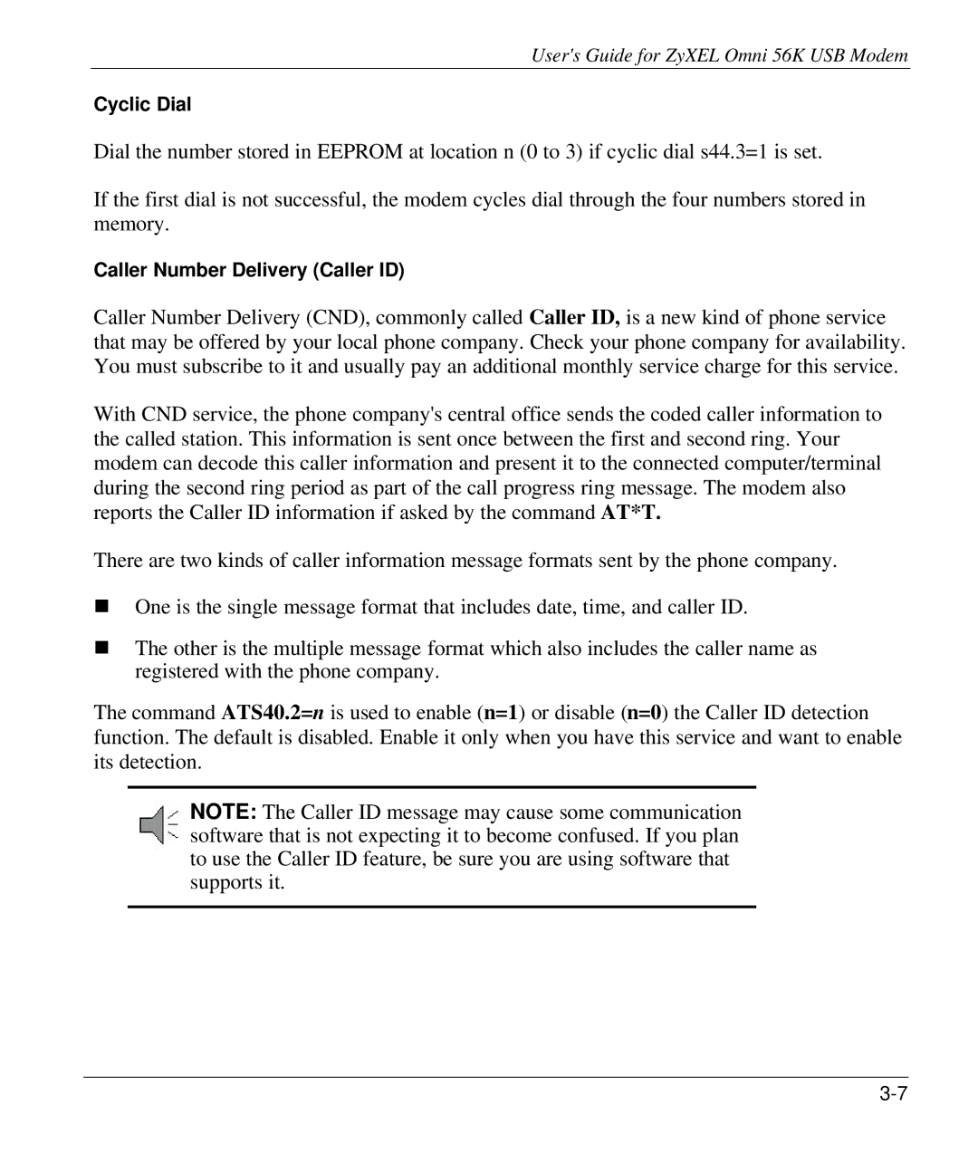 ZyXEL Communications 56K manual Cyclic Dial, Caller Number Delivery Caller ID 