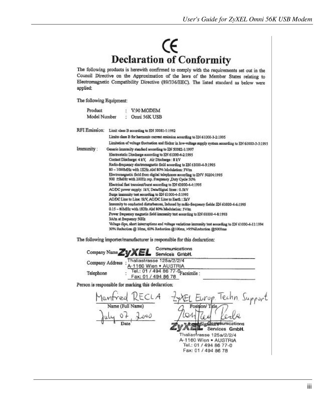 ZyXEL Communications 56K manual Iii 