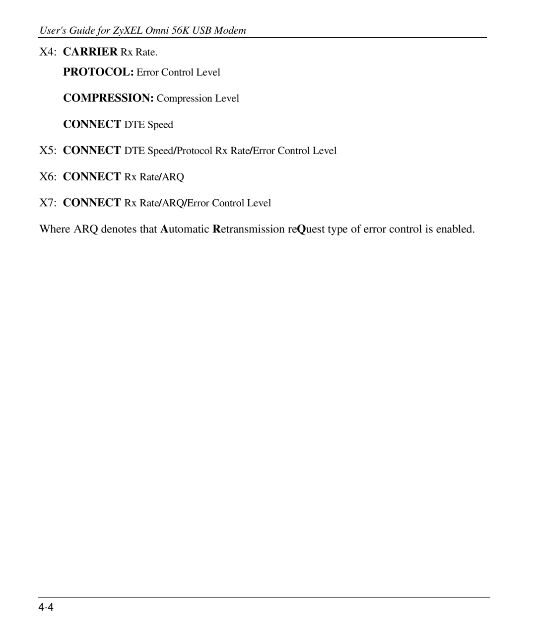 ZyXEL Communications 56K manual X4 Carrier Rx Rate 