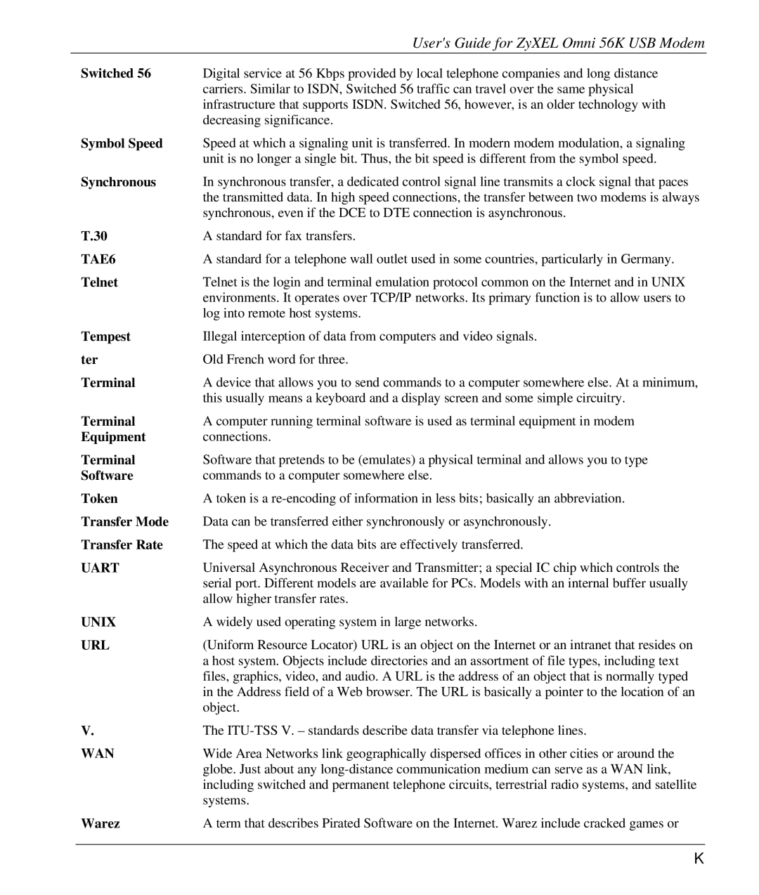 ZyXEL Communications 56K manual TAE6, Uart, Unix, Url, Wan 