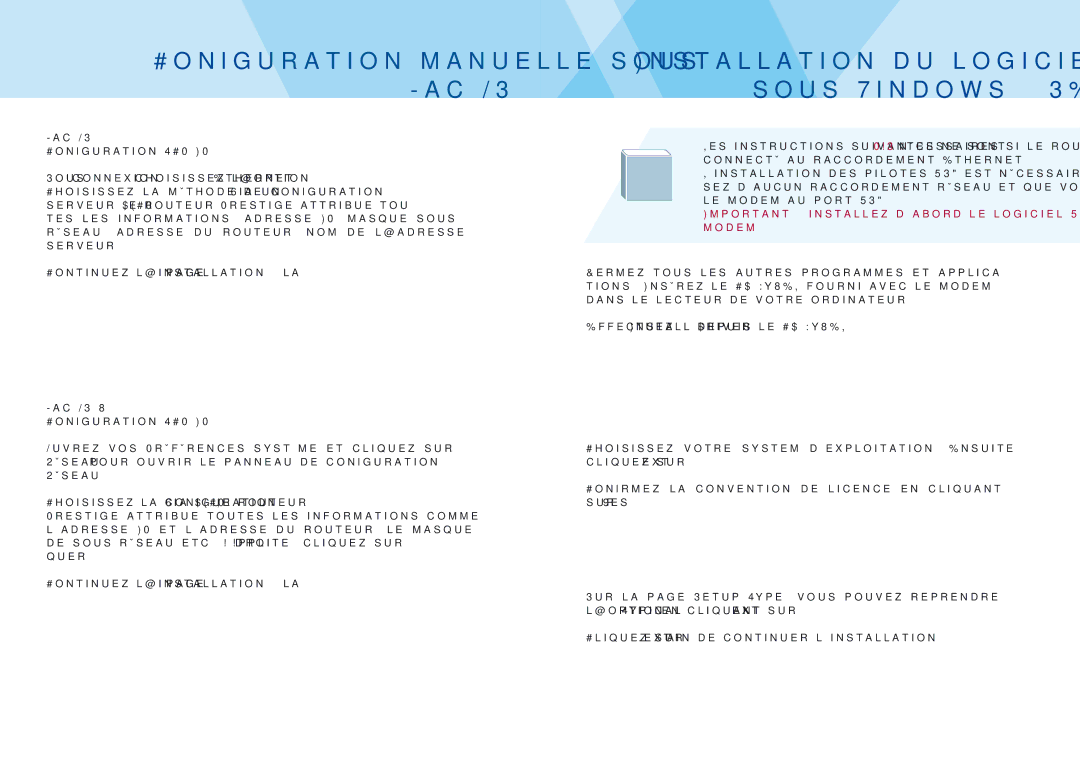 ZyXEL Communications 623ME(-I) Conﬁguration manuelle sous Mac OS, Installation du logiciel/pilote USB sous Windows 98SE/ME 