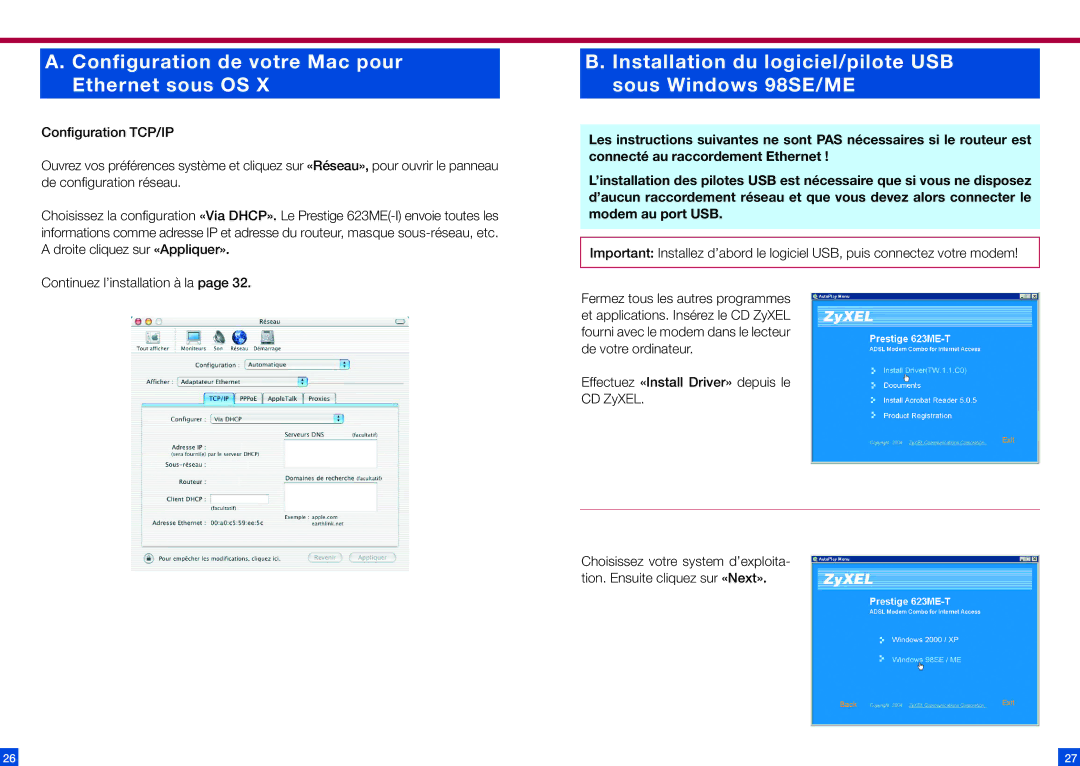 ZyXEL Communications 623ME manual Configuration de votre Mac pour Ethernet sous OS 
