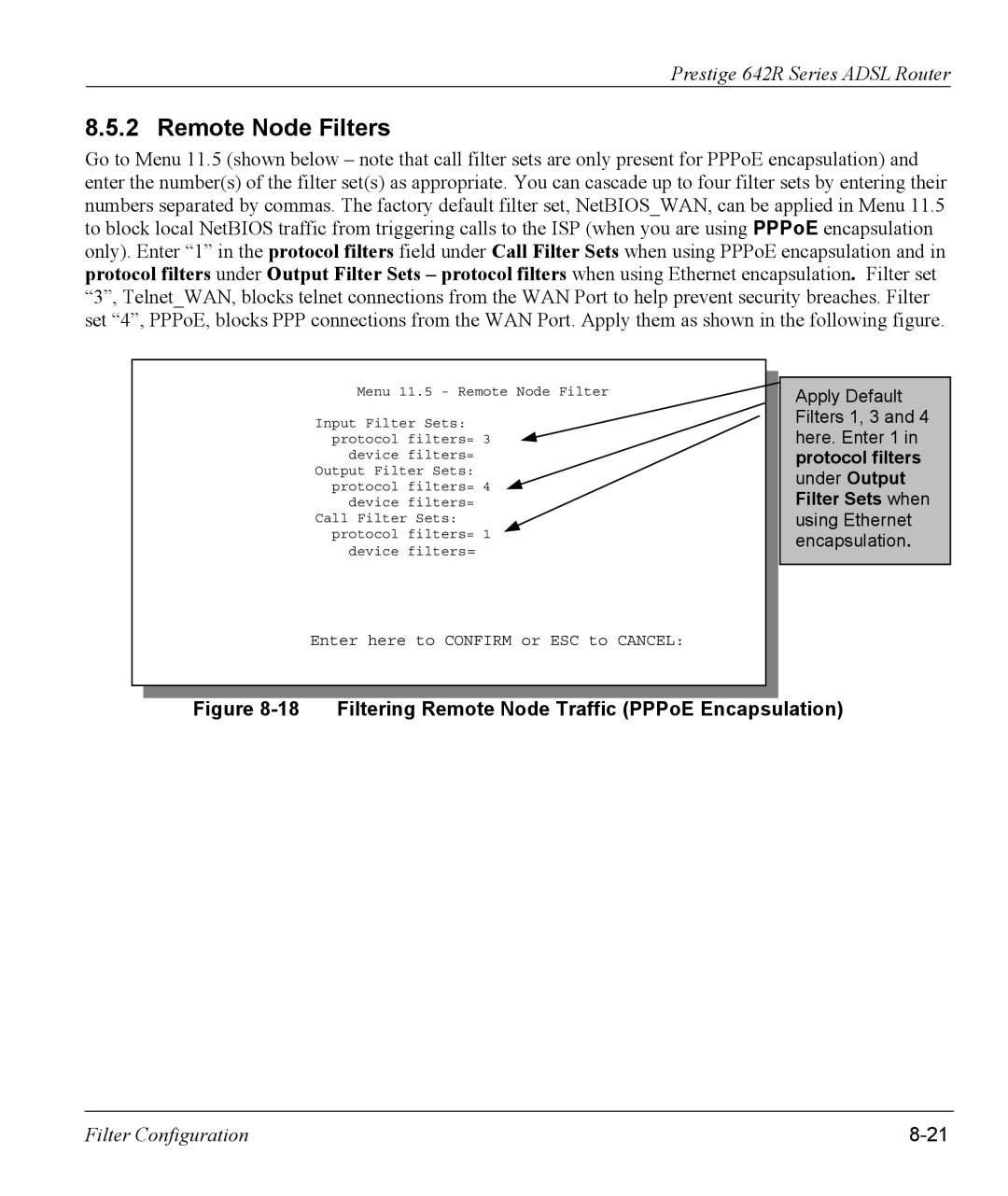 ZyXEL Communications 642R Series manual Remote Node Filters, Filtering Remote Node Traffic PPPoE Encapsulation 