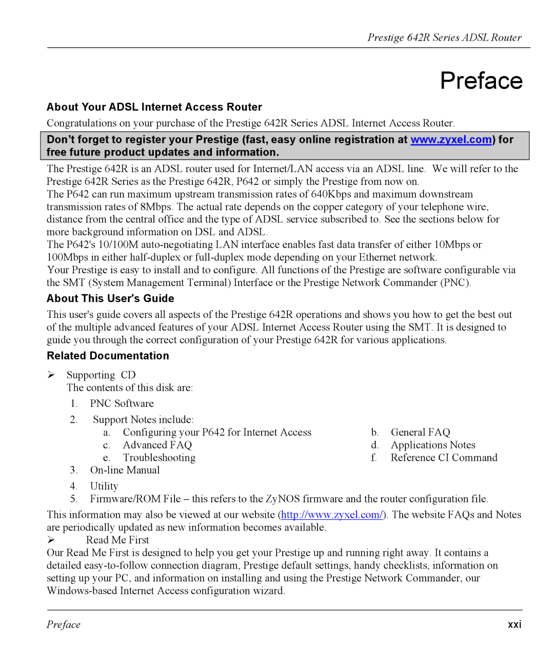 ZyXEL Communications 642R Series manual Preface, About Your Adsl Internet Access Router, About This Users Guide 