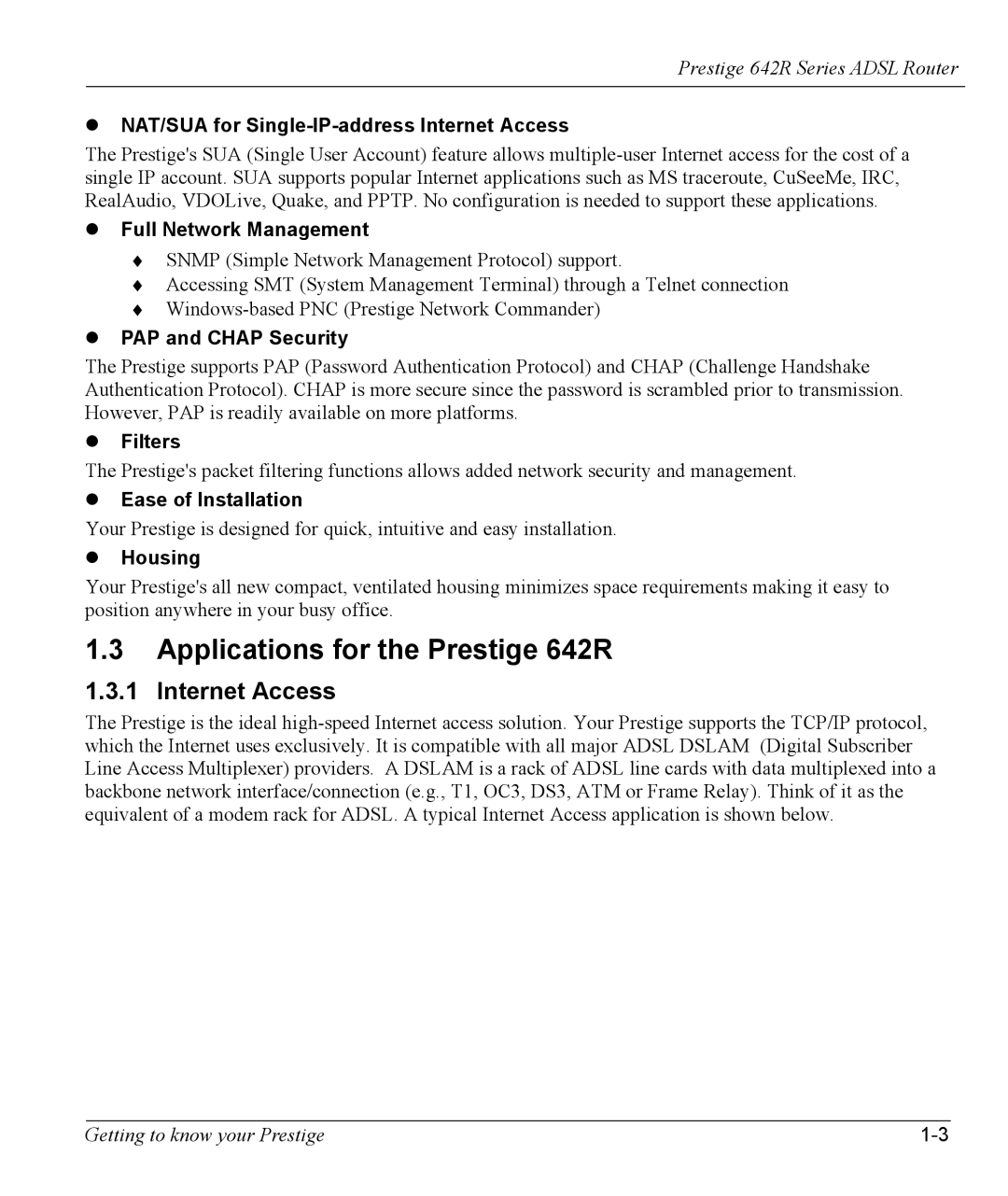 ZyXEL Communications 642R Series manual Applications for the Prestige 642R, Internet Access 