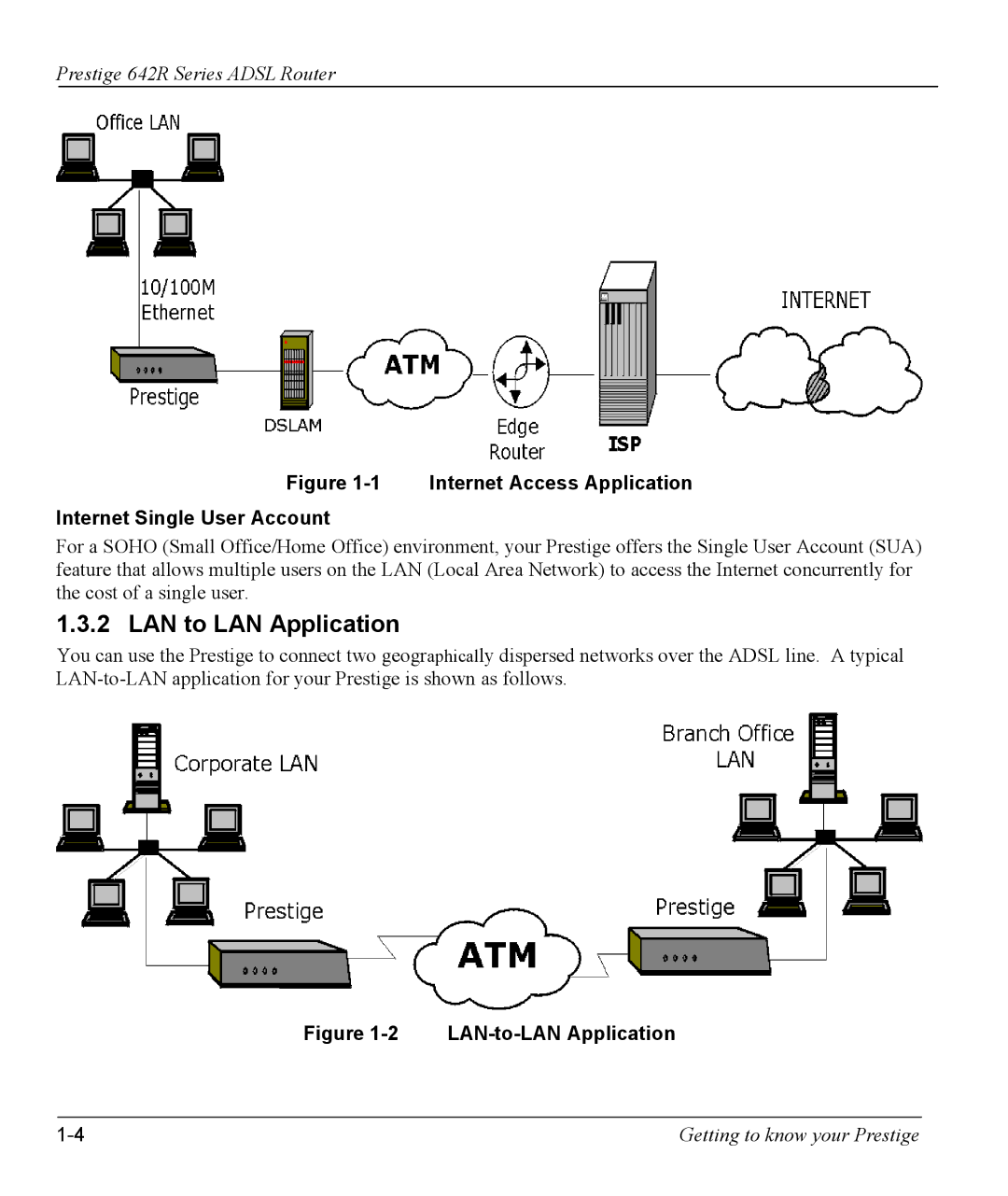 ZyXEL Communications 642R Series manual LAN to LAN Application, Internet Access Application Internet Single User Account 