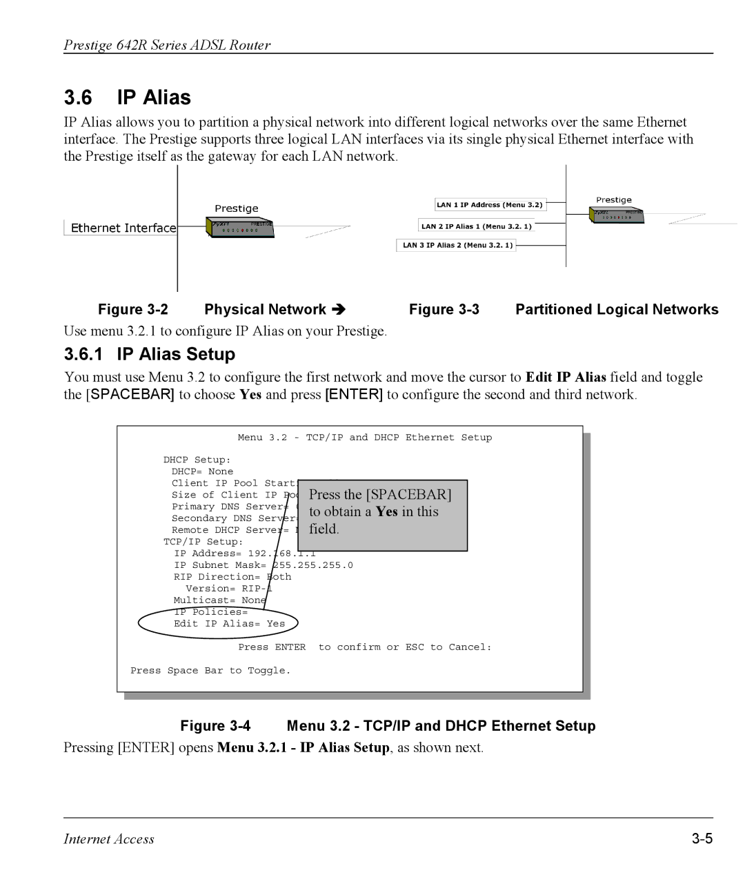 ZyXEL Communications 642R Series manual IP Alias Setup, Physical Network Î Partitioned Logical Networks 