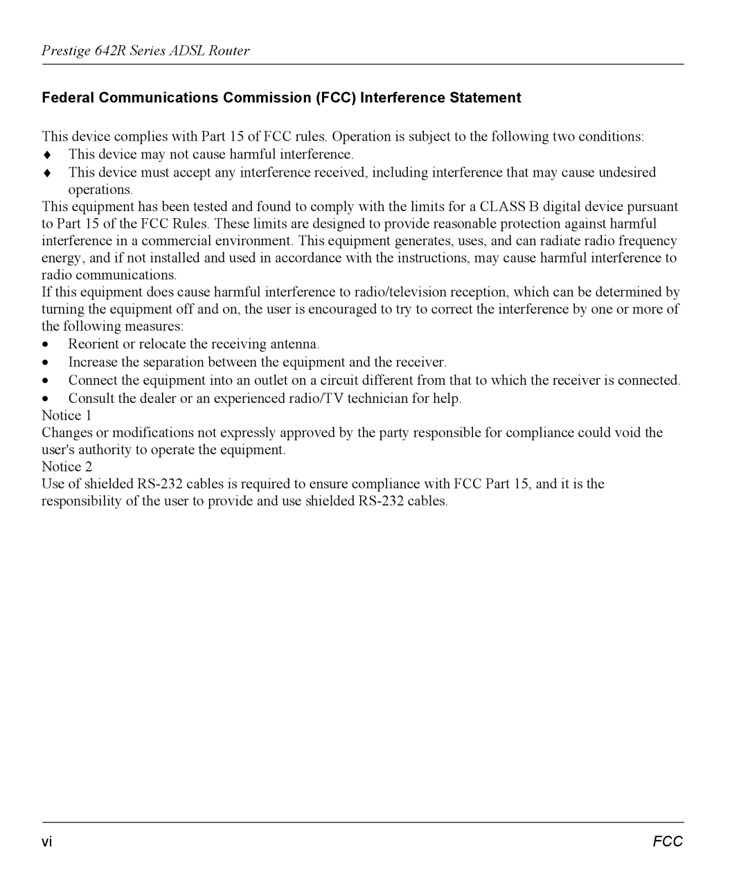 ZyXEL Communications 642R Series manual Federal Communications Commission FCC Interference Statement 