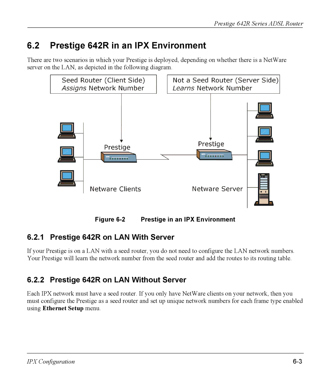 ZyXEL Communications 642R Series manual Prestige 642R in an IPX Environment, Prestige 642R on LAN With Server 