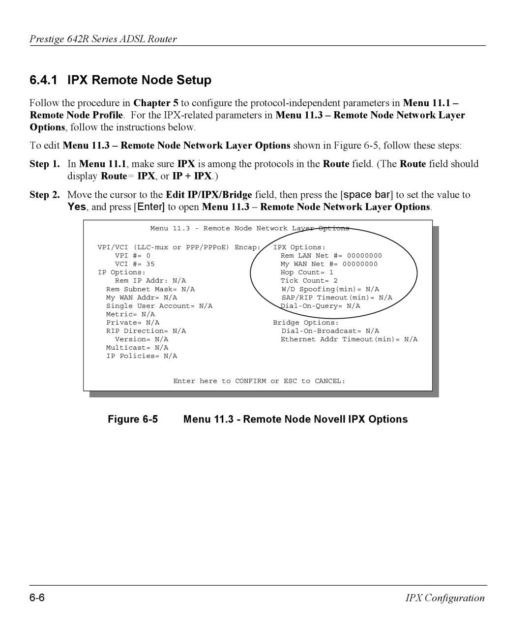 ZyXEL Communications 642R Series manual IPX Remote Node Setup, Menu 11.3 Remote Node Novell IPX Options 