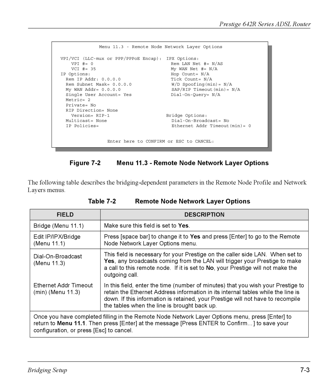 ZyXEL Communications 642R Series manual Menu 11.3 Remote Node Network Layer Options 