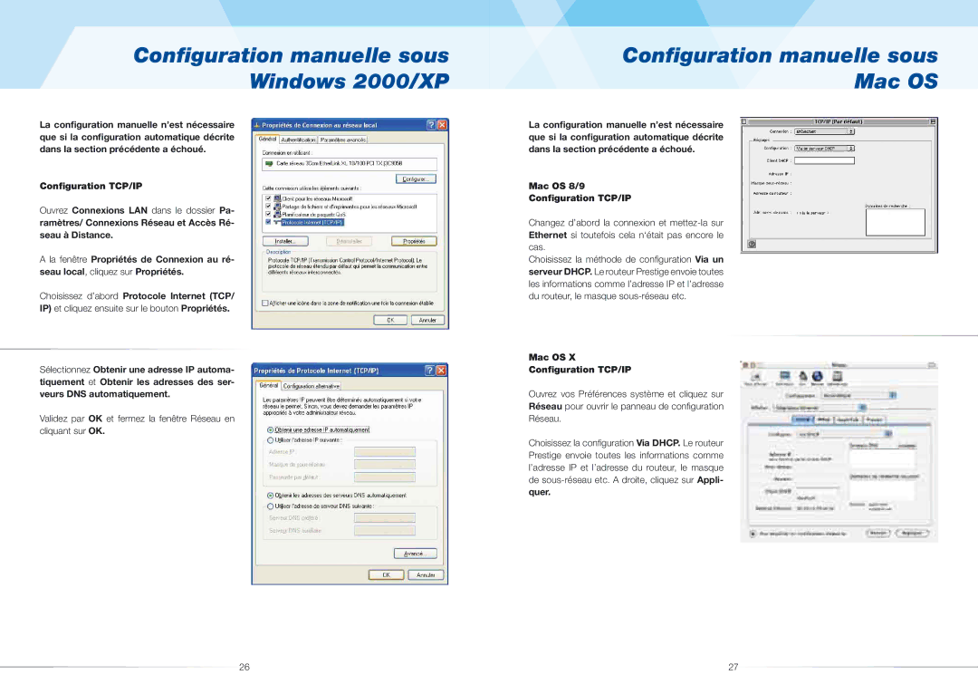 ZyXEL Communications 660H quick start Conﬁguration manuelle sous Windows 2000/XP, Conﬁguration manuelle sous Mac OS 