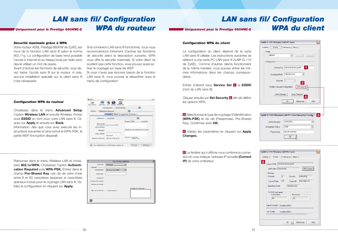 ZyXEL Communications 660H quick start LAN sans ﬁl/ Conﬁguration, WPA du client 