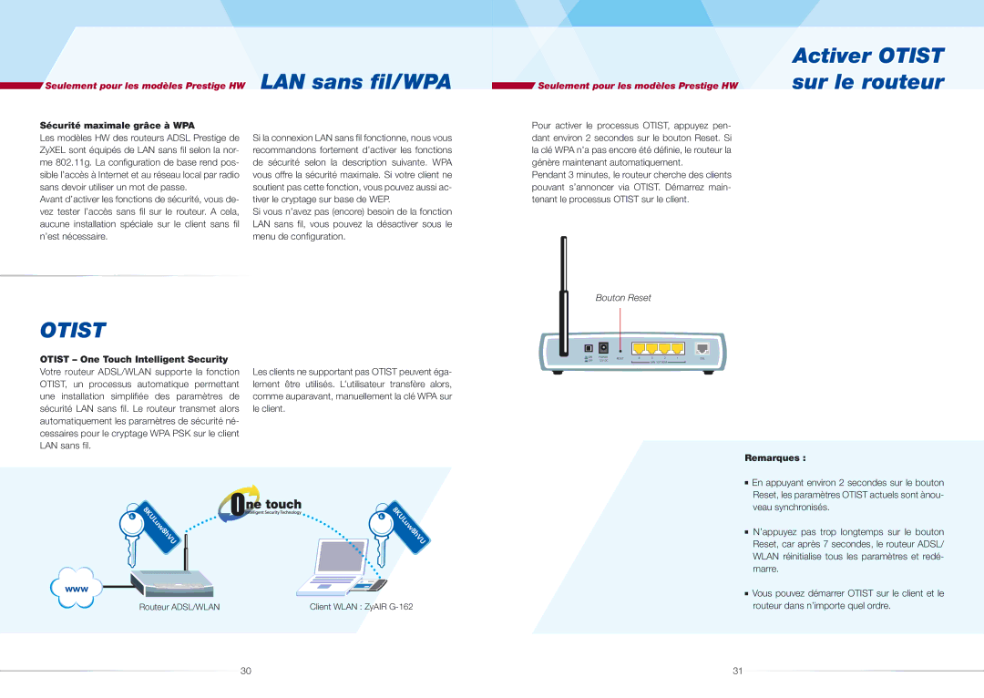 ZyXEL Communications 660H/HW(-I), 661H/HW(-I) Activer Otist, Sur le routeur, Sécurité maximale grâce à WPA, Remarques 