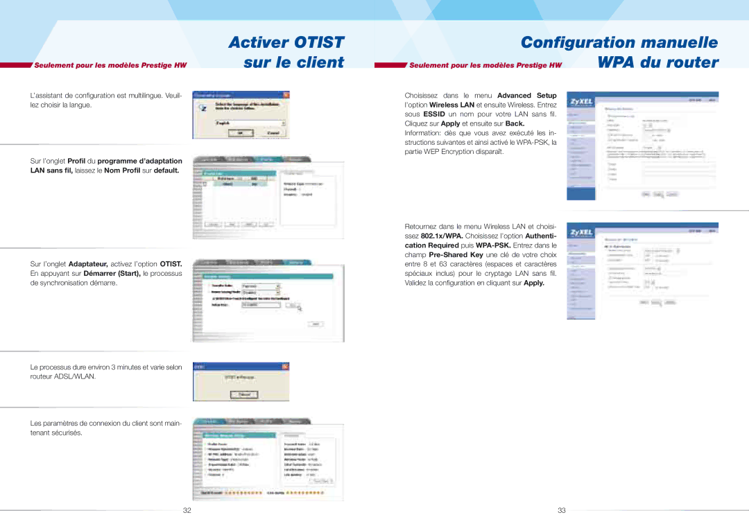 ZyXEL Communications 661H/HW(-I), 660H/HW(-I) quick start Activer Otist Conﬁguration manuelle Sur le client, WPA du router 